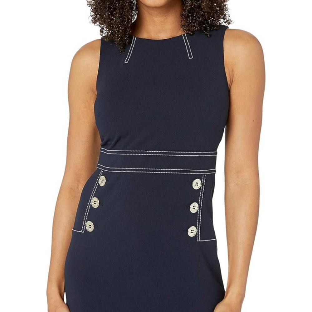 NWT Tommy Hilfiger Navy and White Sheath Midi Dress